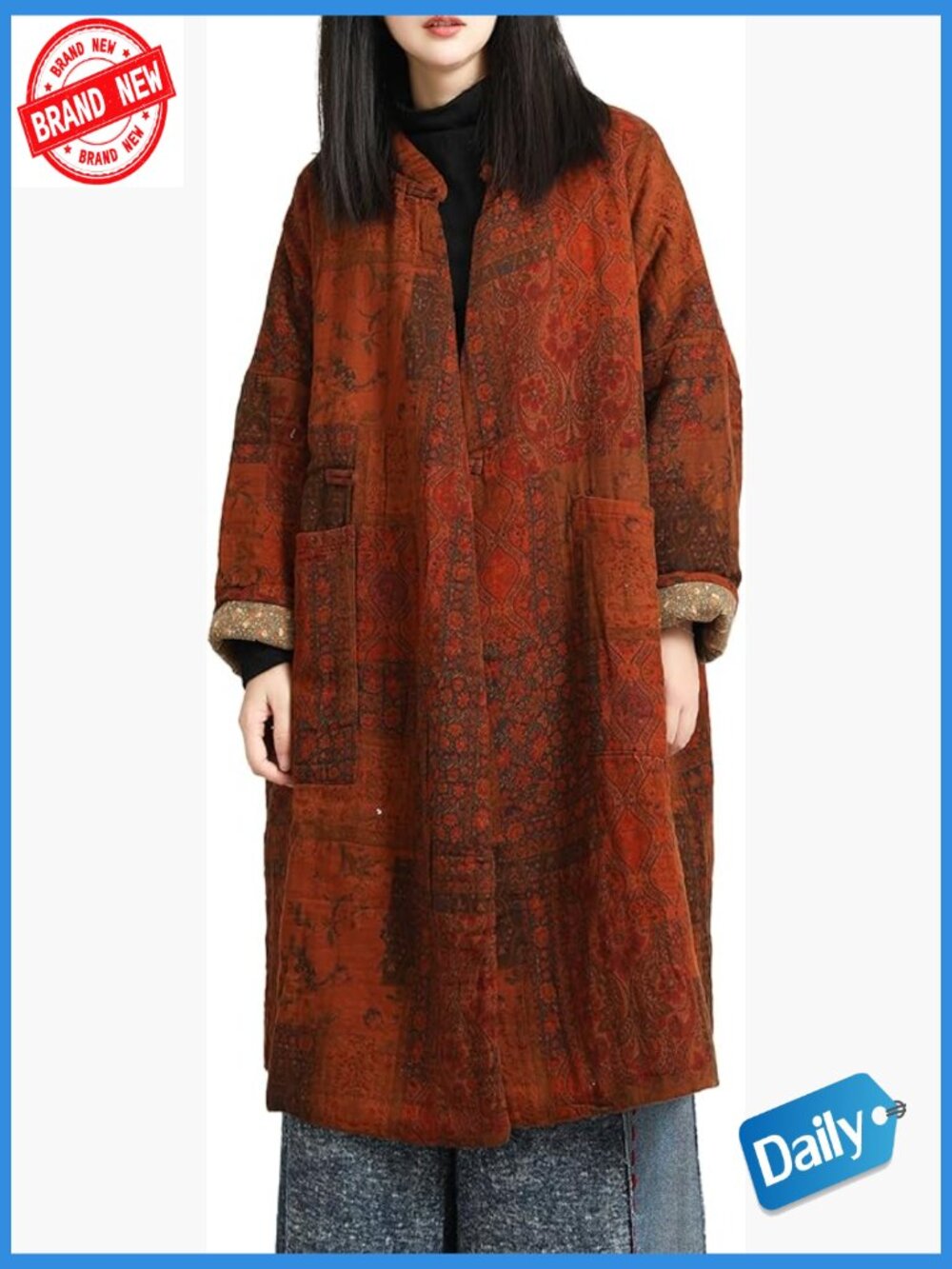 Cotton Padded Floral Jacket Kimono Soft Quilted Loose Long Coat